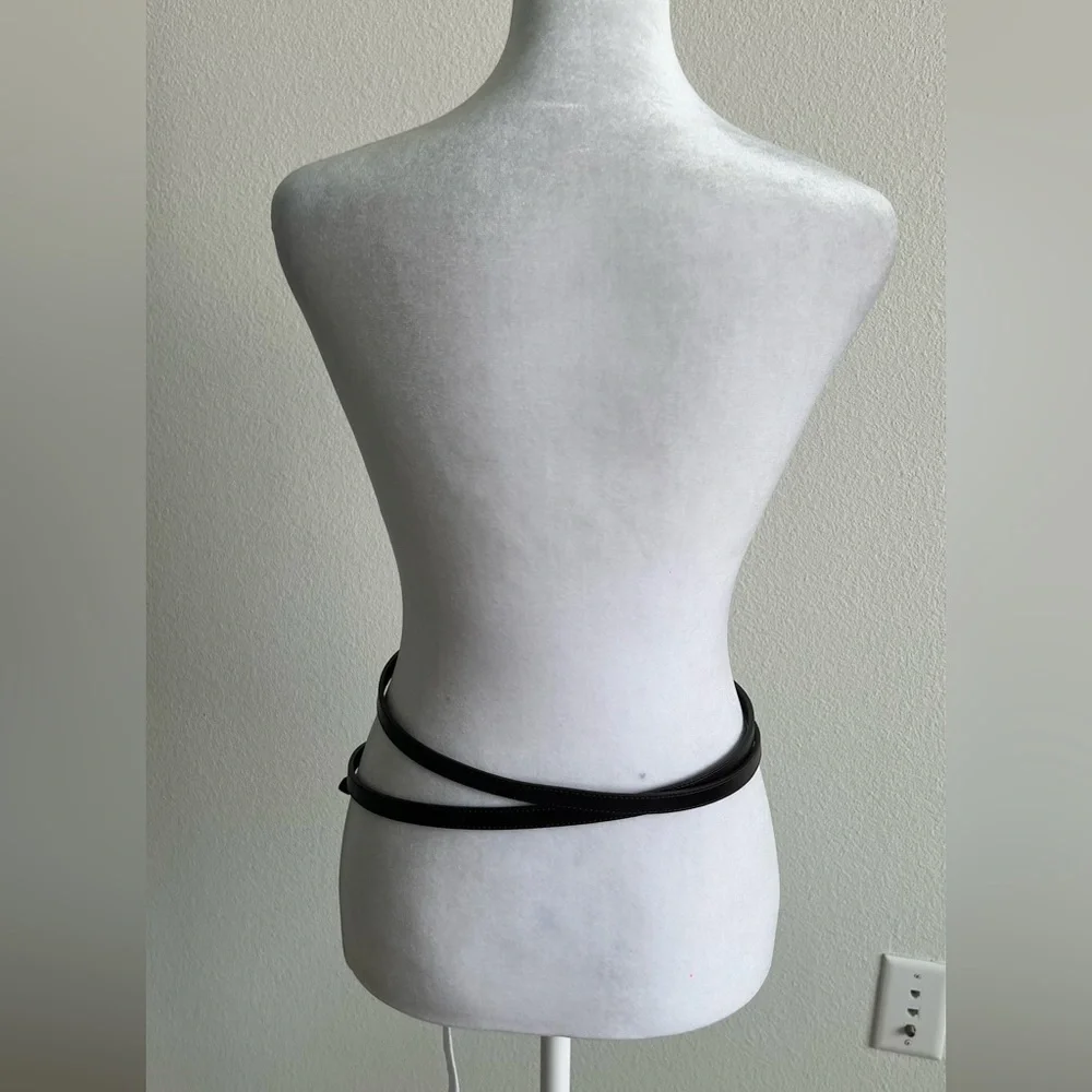Dark Brown Leather long skinny Belt with Buckle